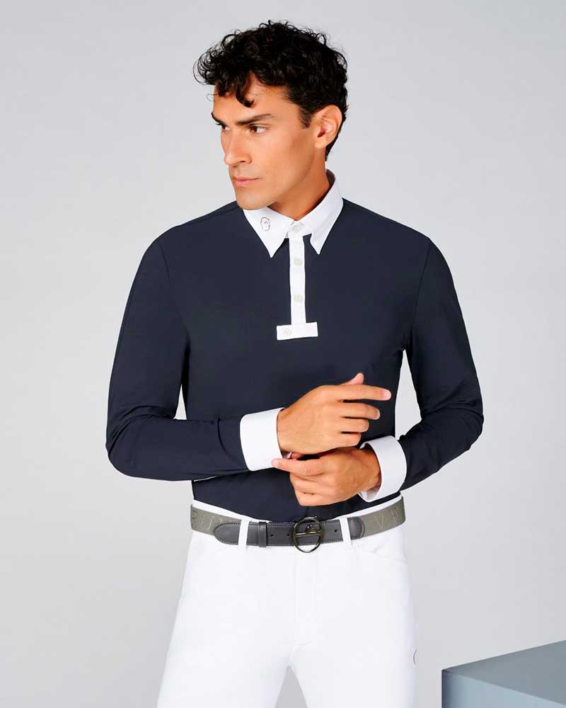 Navy blue long sleeve competition polo for men Ketchum - Vestrum