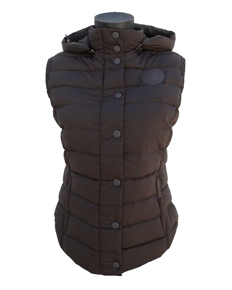 Women’s dark brown padded vest with hood Monaco - Vestrum