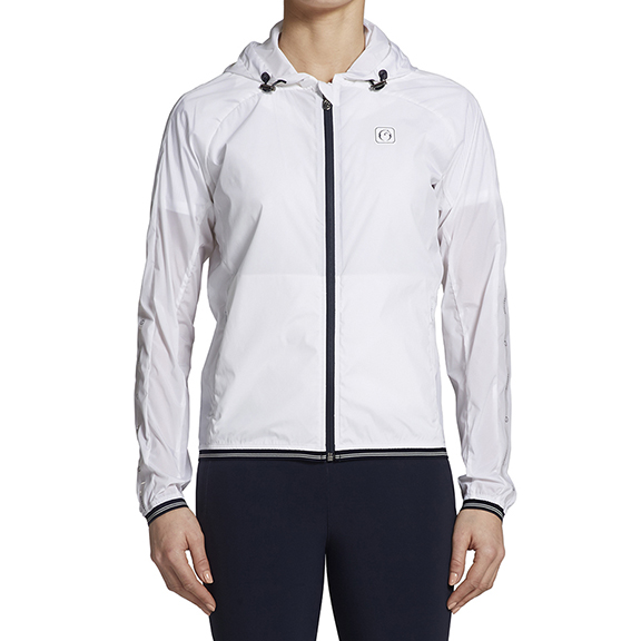 Veste coupe-vent e imperméable blanche et bleu marine avec capuche pour femme modèle Reine - Vestrum