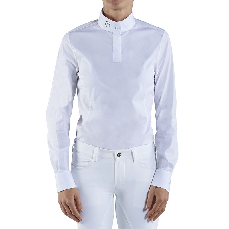 Polo blanc de compétition à manches longues pour femme modèle Rouen - Vestrum