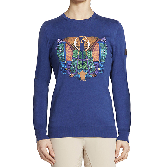 Fine blue knitted jumper with abstract print for women – Eindhoven - Vestrum