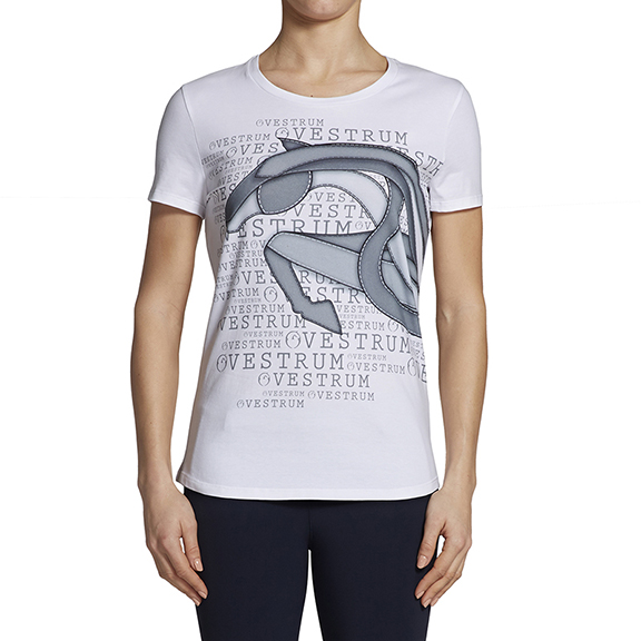 T-shirt à manches courtes blanc et gris pour femme modèle Adalia - Vestrum