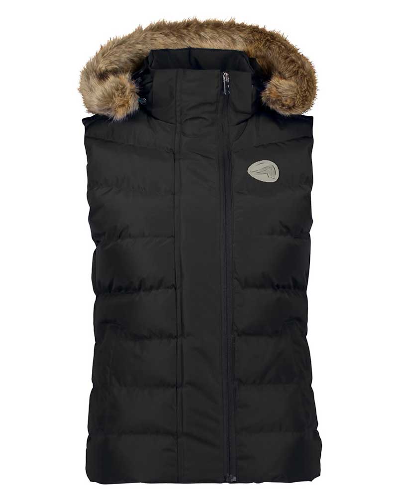 Women’s black padded vest with synthetic fur hood Farrah - Euro-Star