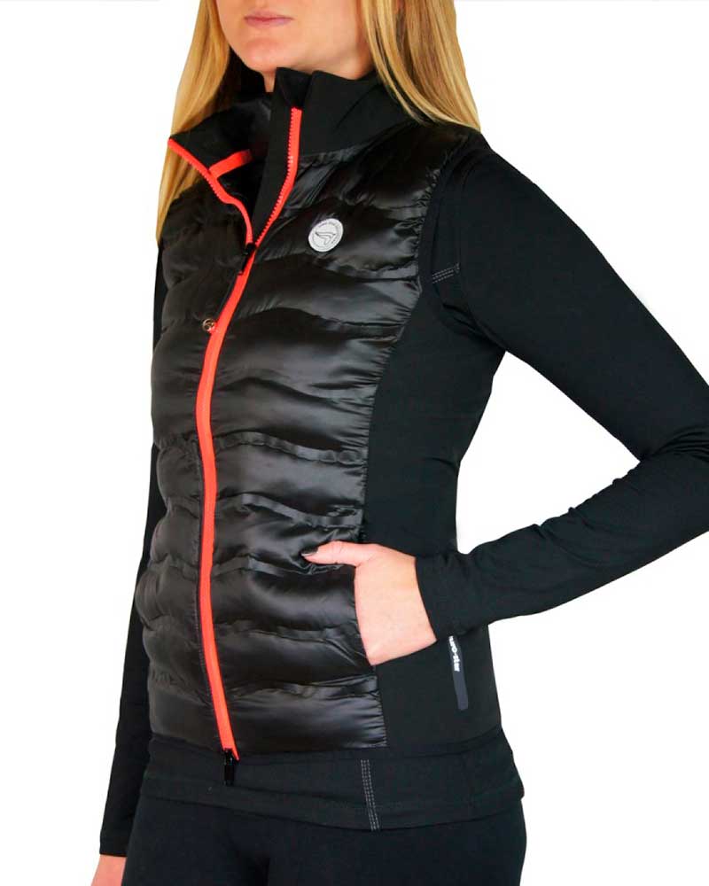Women’s black and fluorescent orange padded vest Akira - Euro-Star