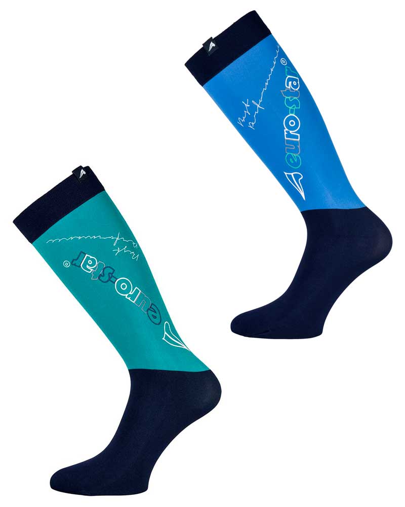 Navy blue winter knee-high socks with signature in light blue. Cotonny - Euro-Star