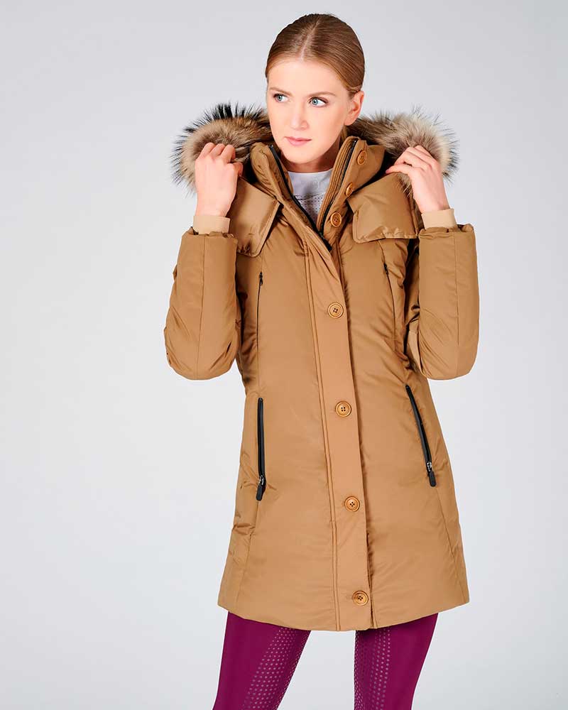 Women’s khaki padded waterproof and windproof parka with hood Minneapolis - Vestrum
