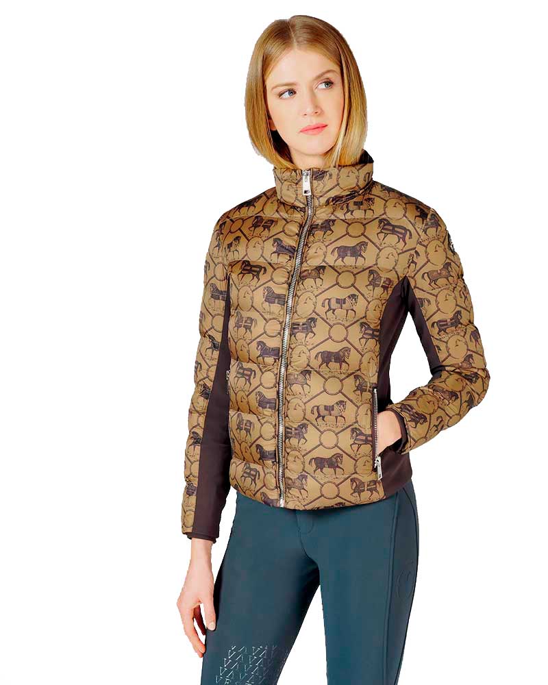 Bomber down jacket khaki and brown with monogram print for women St. Cavalli - Vestrum