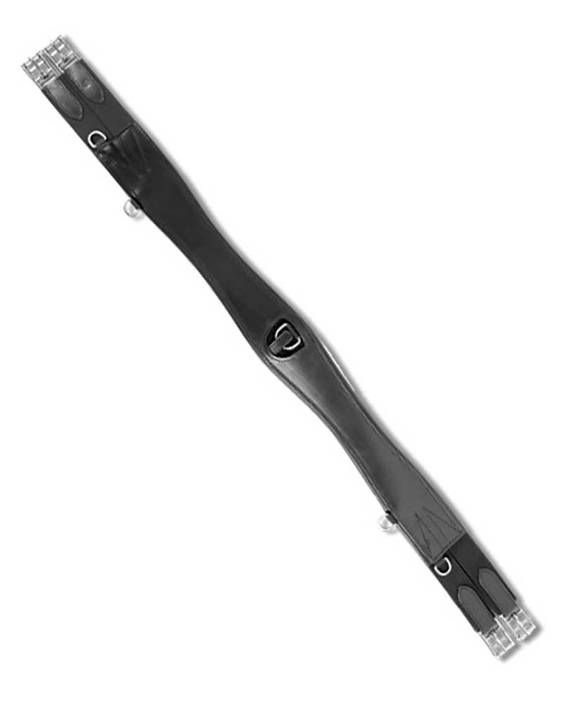 Black Leather Jumping Girth with Elastic for Horse - Waldhausen