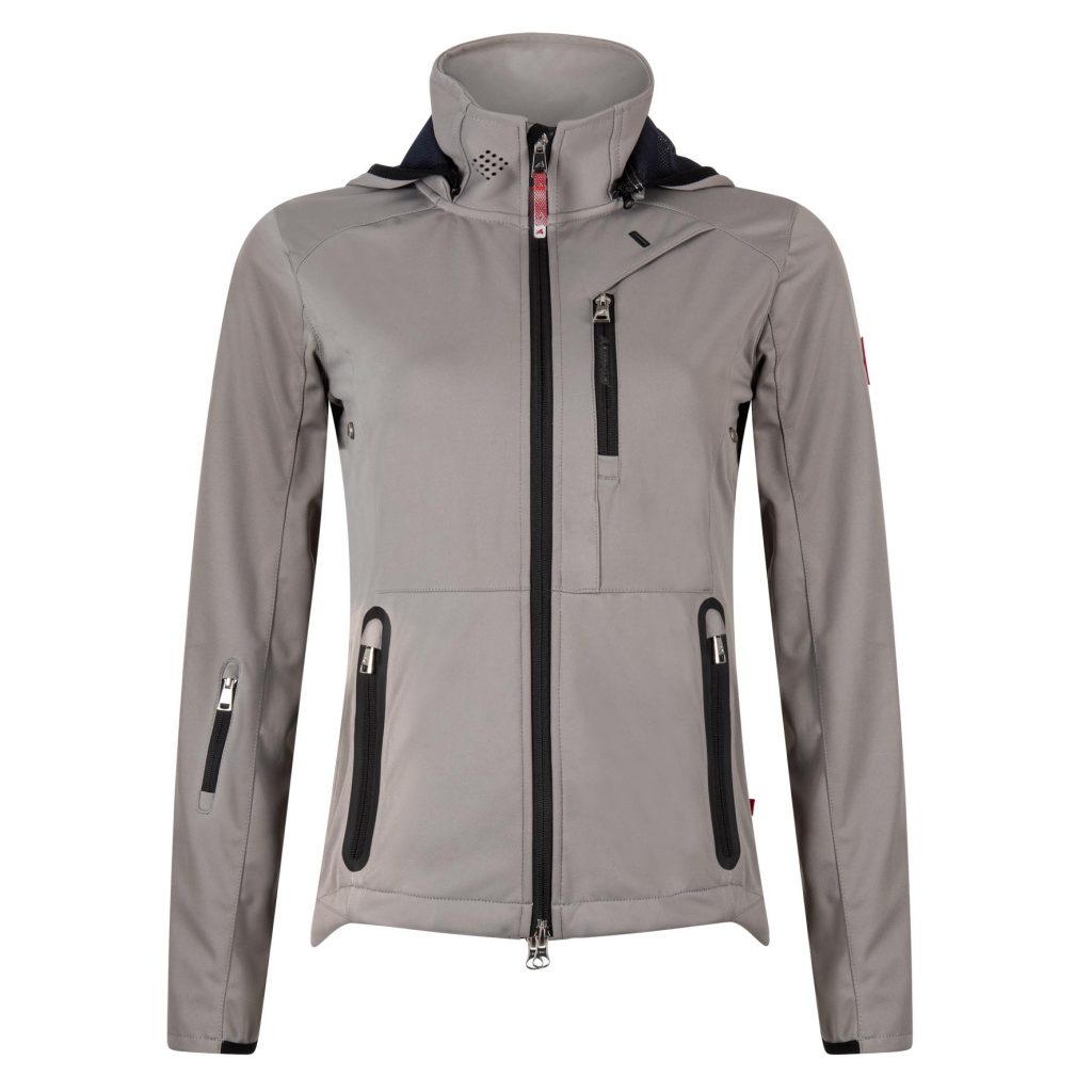 Breathable Grey Wind- and Water-Resistant Jacket with High Collar and Hood for Women – Febe Model - Euro-Star
