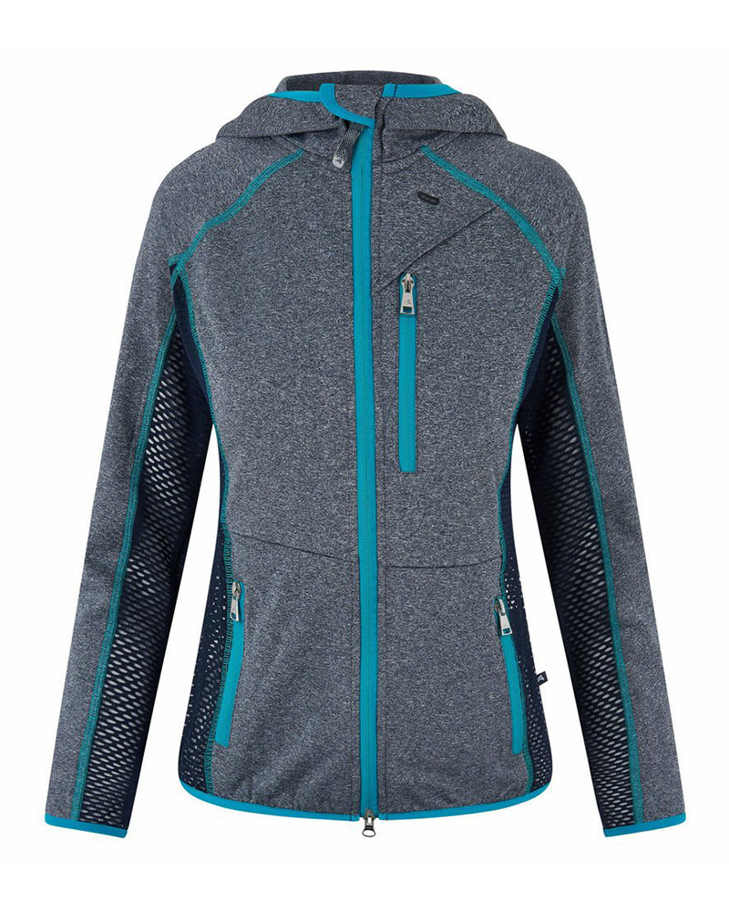 Veste gris avec capuche et détails en turquoise et maille bleu marine pour femme Rabea - Euro-Star
