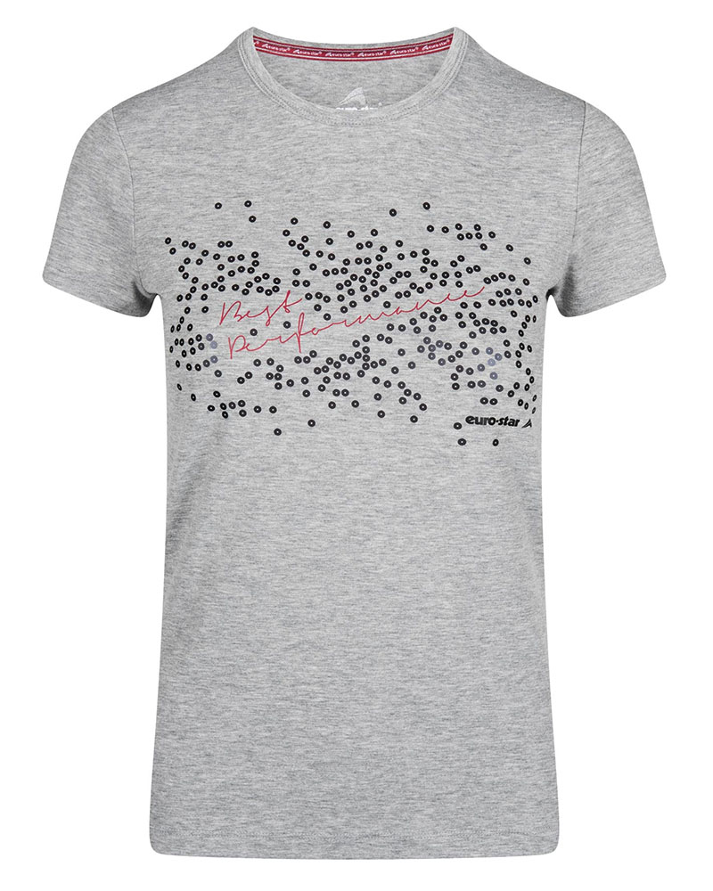 T-shirt gris à strass à manches courtes pour femme modèle Janie - Euro-Star