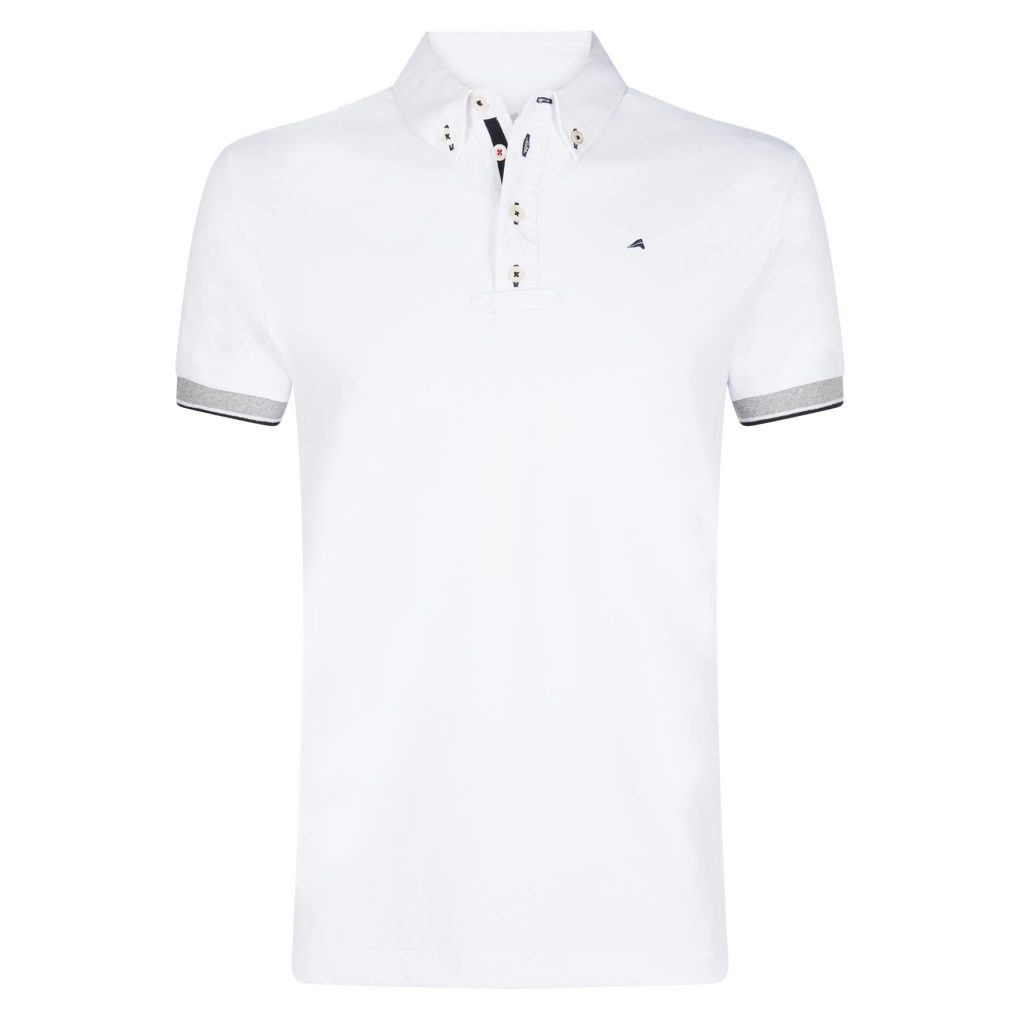 Polo classique de compétition blanc à manches courtes à rayures gris et noir pour homme modèle Jaap - Euro-Star