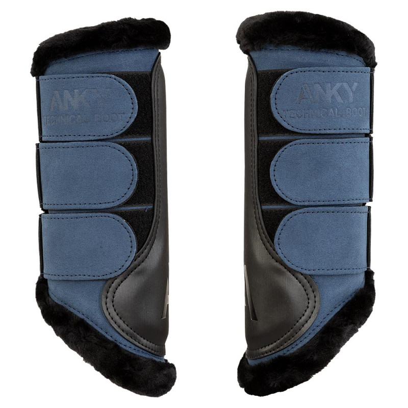 Lot de 2 protections bleu marine à intérieur mouton noir et fermeture velcro - Anky
