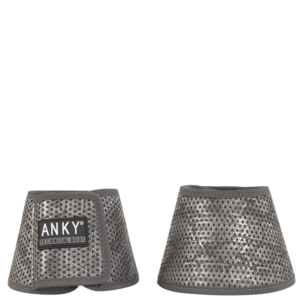 2 gray bell boots (slate blue) with silver animal print and glitter effect - Anky