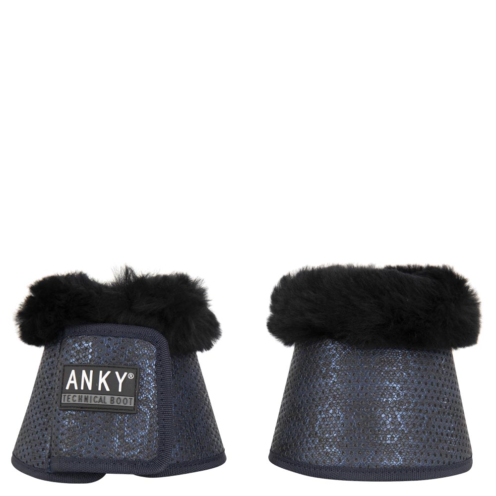 2 dark navy bell boots with brilliant animal print and black sheepskin - Anky