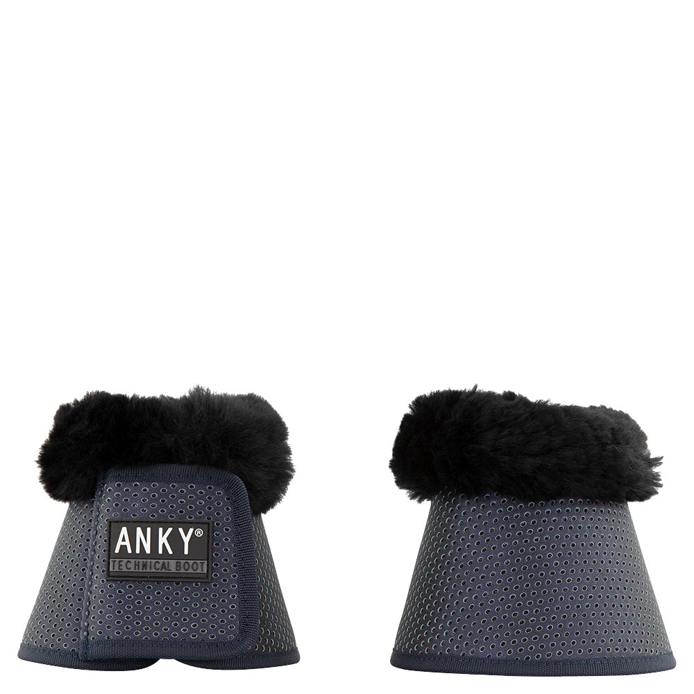 2 dark navy bell boots with glitter effect and black sheepskin - Anky
