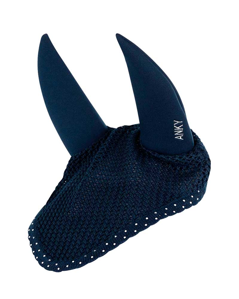 Navy blue earmuffs decorated with rhinestones and anti-noise ears for horse and pony - Anky