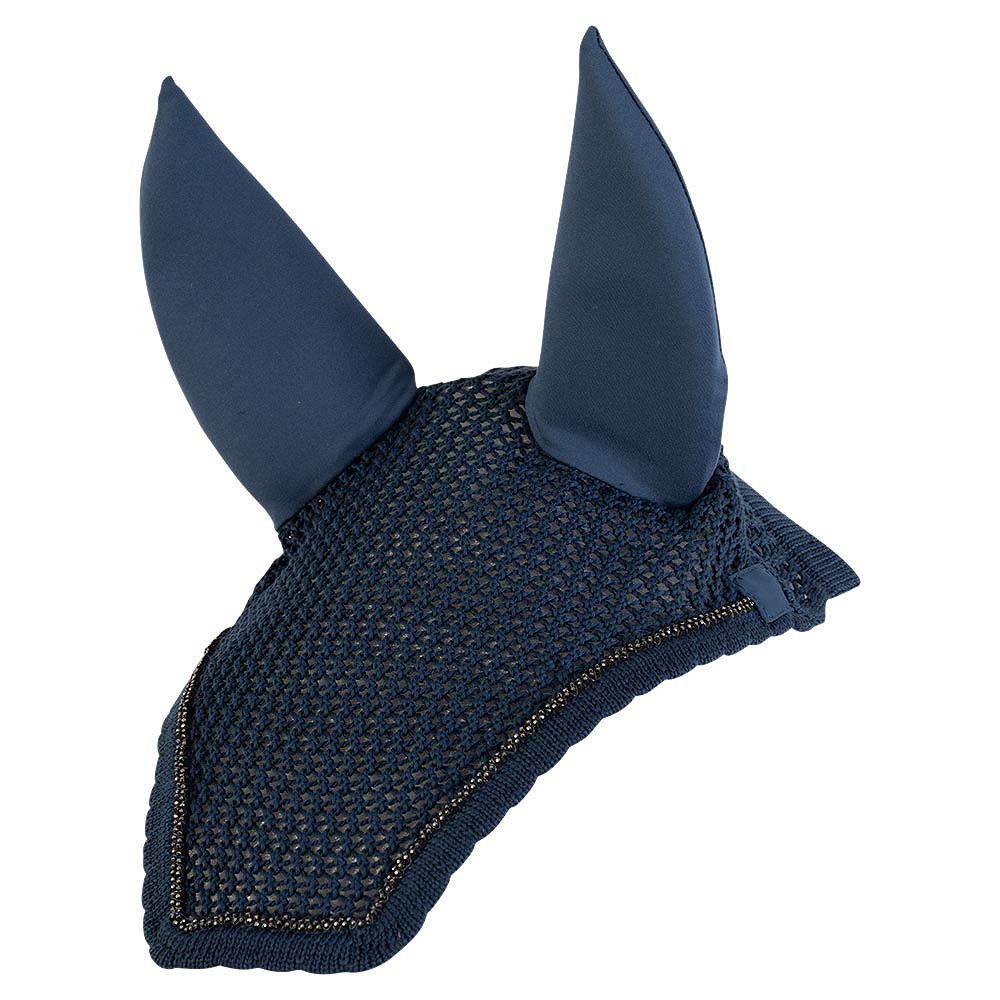 Navy blue crochet ear bonnet decorated with braided stone trim and removable cotton &amp; neoprene ears for horse - Anky