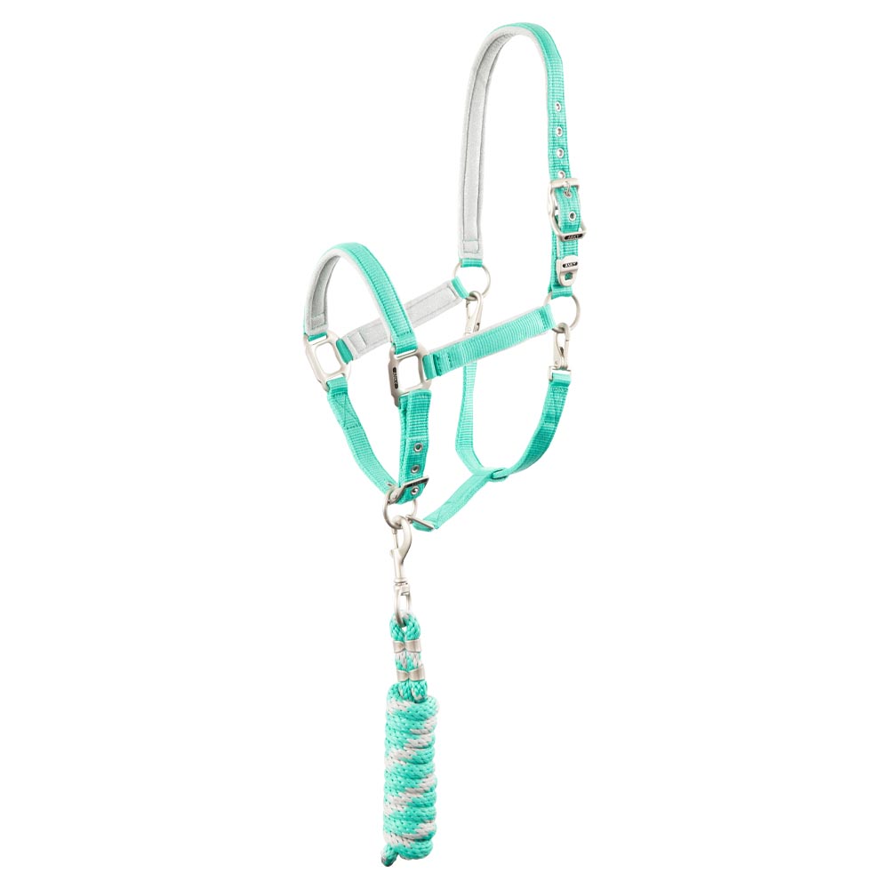 Stable halter with mint green (Teal Green) and grey glitter lead rope for pony - Anky
