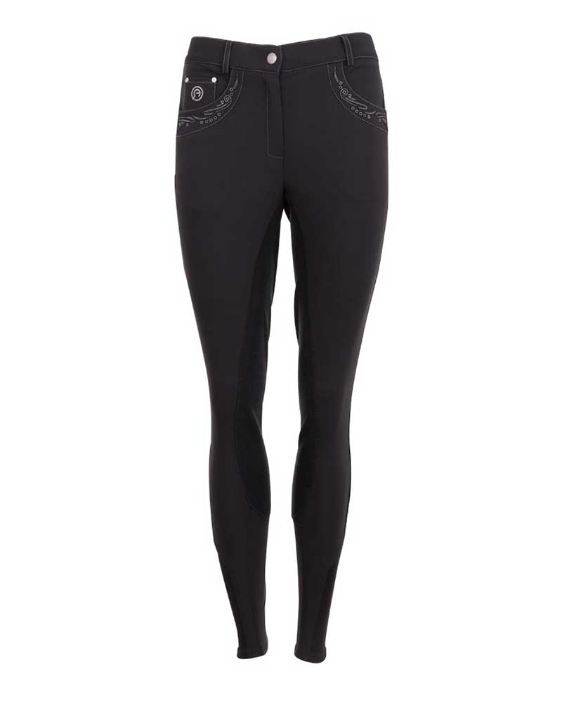 Pantalons noir avec brodé gris (grip à fond intégral) pour femme - Anky