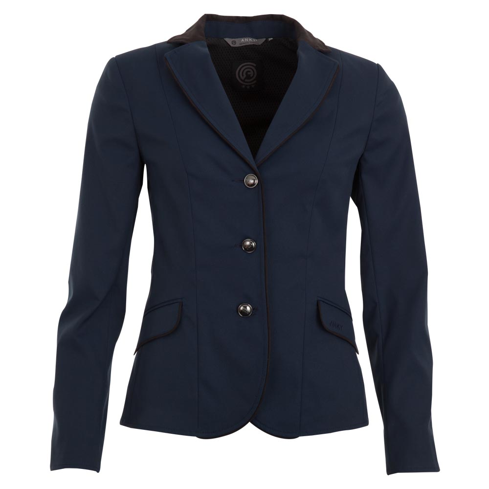 Veste de compétition bleu marine (navy) à col Alcantara noir pour femme - Anky