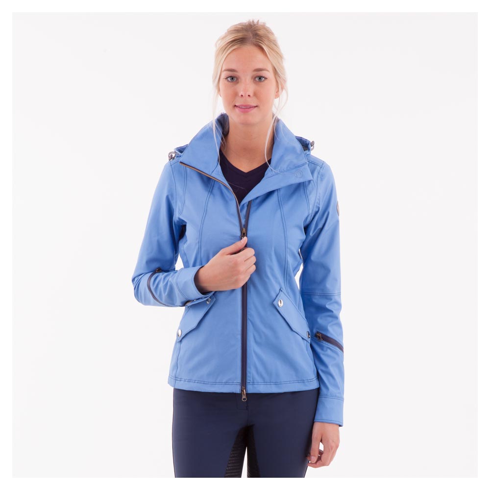 Manteau léger respirant e imperméable bleu clair à col haut et capuche de quita et pon pour femme - Anky