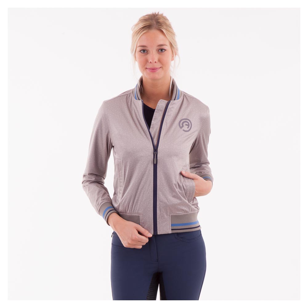 Veste respirant e imperméable argentée contrastada à rayures bleu marine et bleu ciel pour femme - Anky