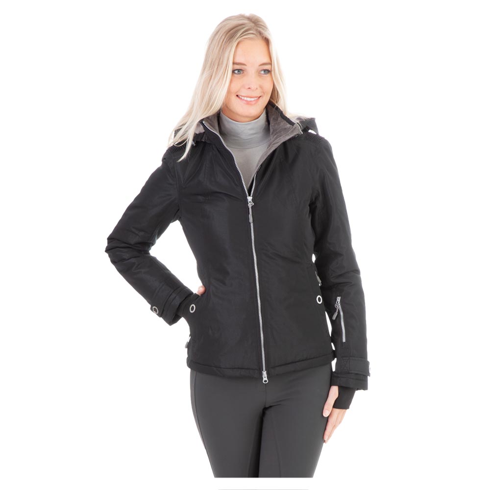 Manteau matelassé imperméable noir brillant (black sea) avec capuche femme - Anky