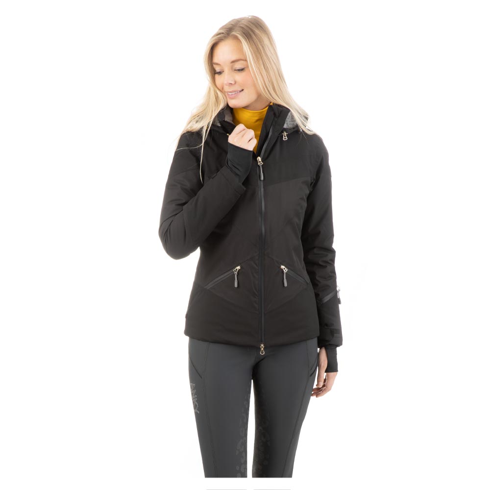 Manteau matelassé imperméable noir (zwart) avec capuche pour femme - Anky