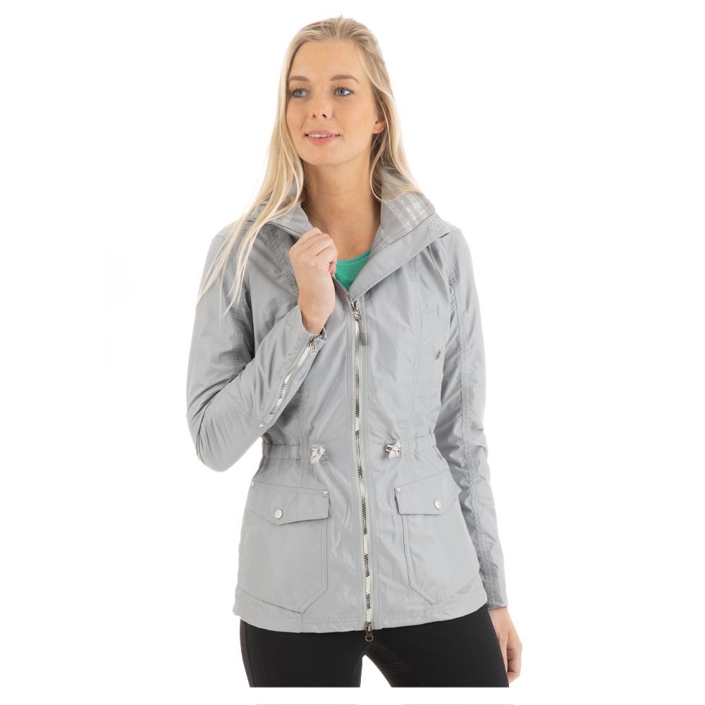 Shiny silver lightweight waterproof and breathable jacket with hood for women - Anky
