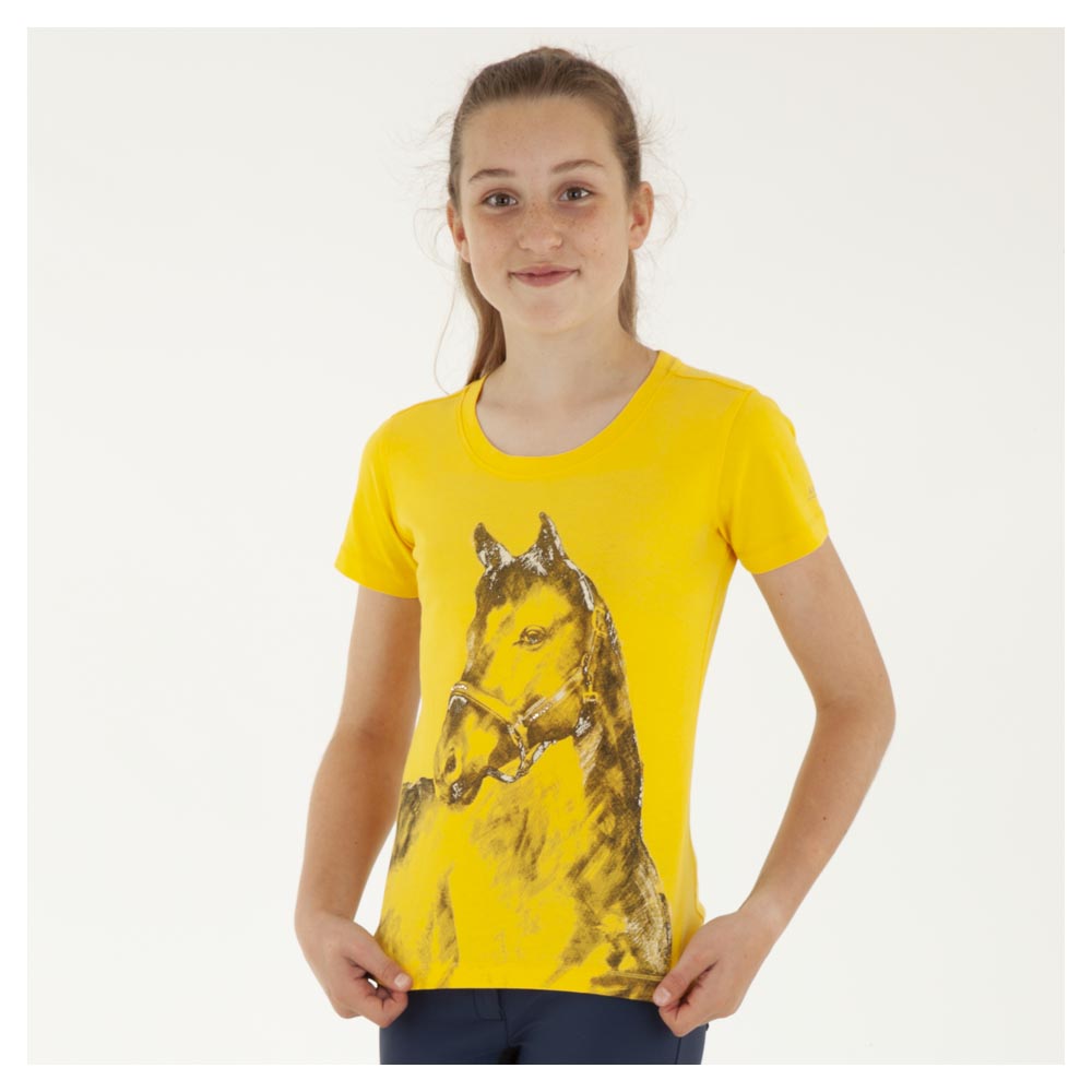 Camiseta de manga corta amarilla (sunny yellow) con dibujo y brillantes para niña - Anky