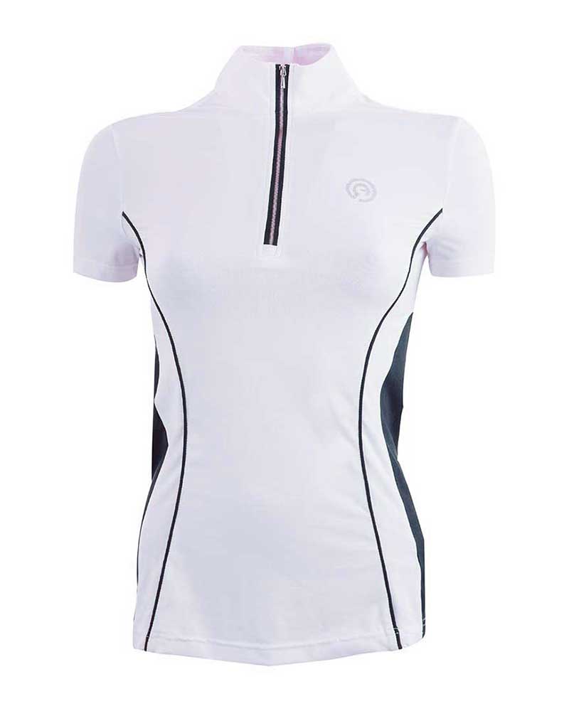 Polo de compétition à manches courtes blanc et avec détails bleu marine et argent pour femme - Anky