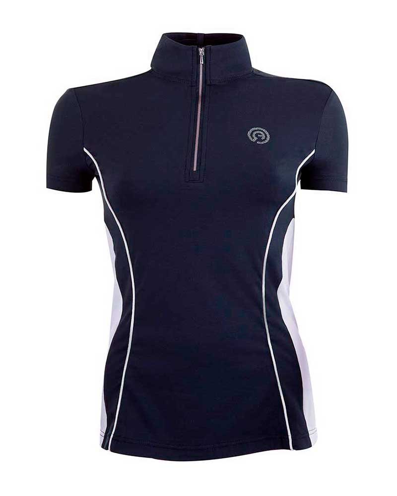 Polo de compétition de manche bleu marine avec détails blanc et argent pour femme - Anky