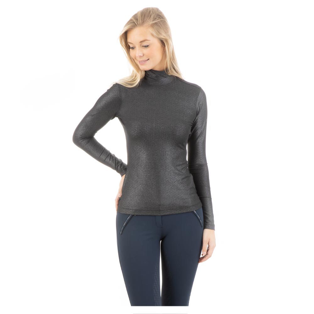 T-shirt d'entraînement à manches longues noir (zwart) avec effet brillo argenté pour femme - Anky