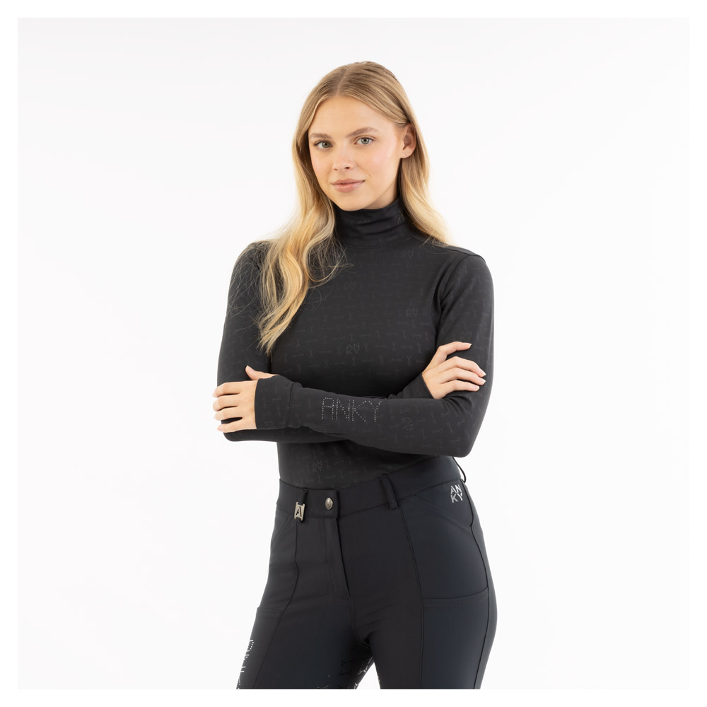Women’s black long-sleeve high-neck training shirt - Anky