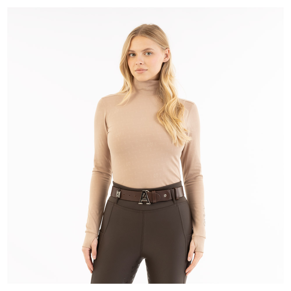 Women’s light brown long-sleeve high-neck training shirt - Anky