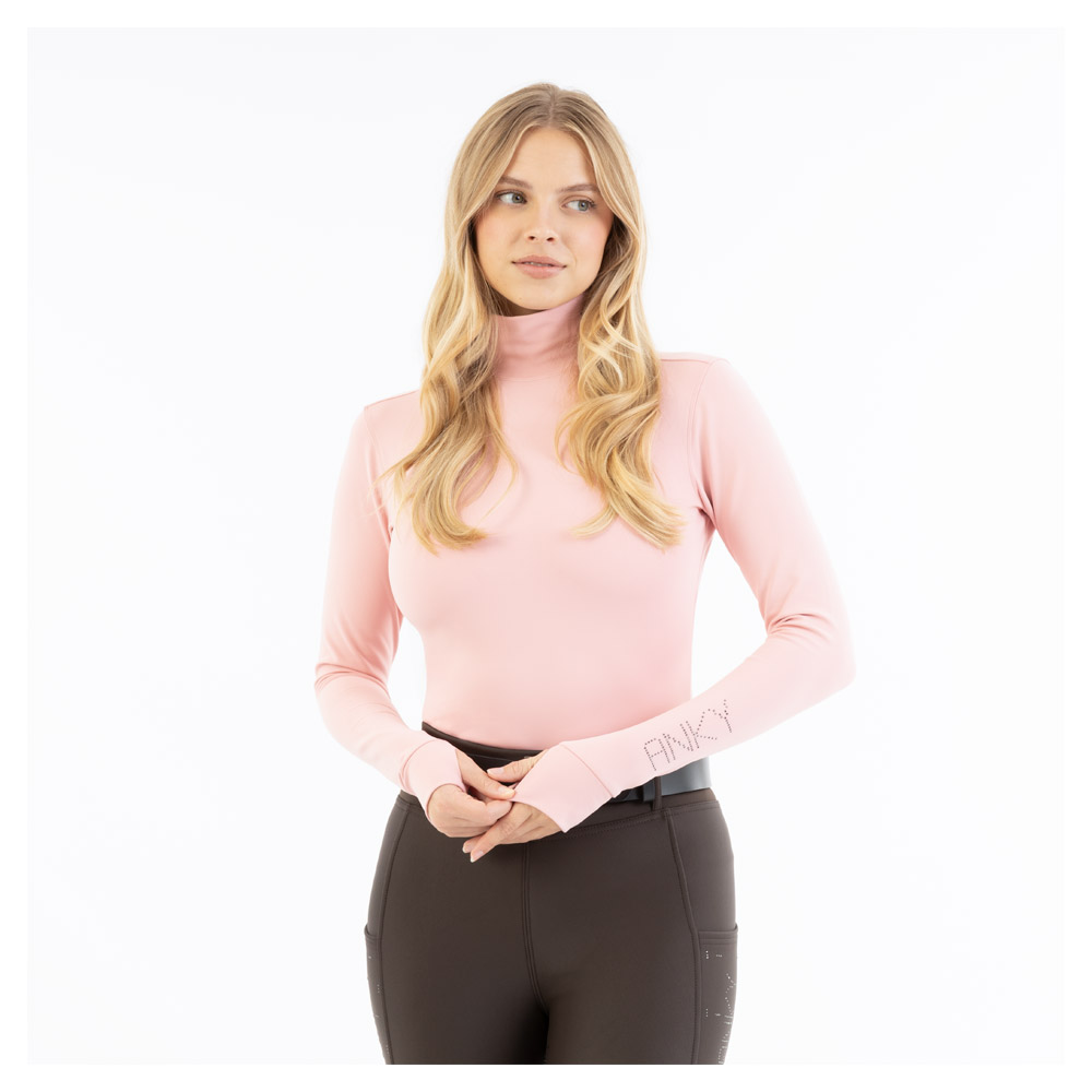 Women’s light pink long-sleeve high-neck training shirt - Anky