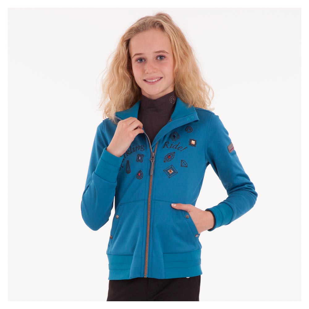 Dark turquoise/teal (Turquoise) fleece sweatshirt with colorful sparkling stones for girls - Anky