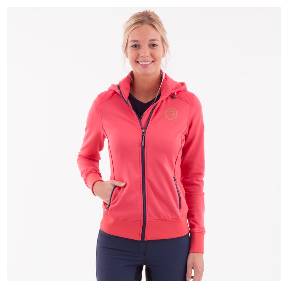 Raspberry and navy blue training fleece with hood for women - Anky