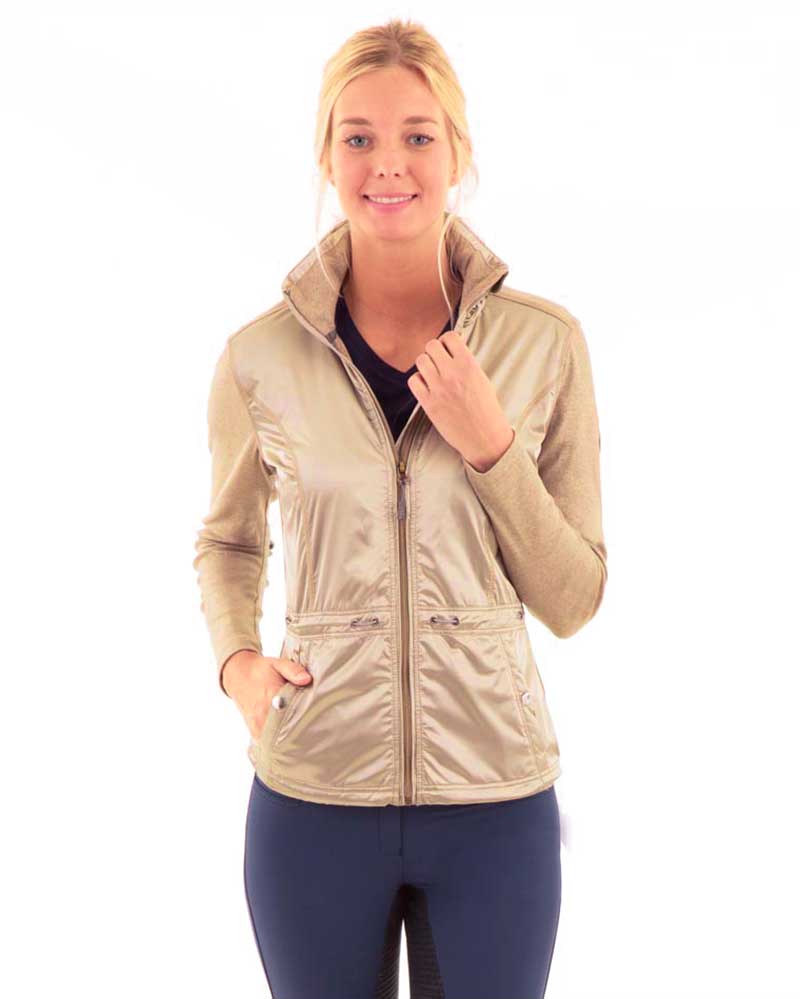 Veste courte légère dorée brillant à col haut matelassé pour femme - Anky