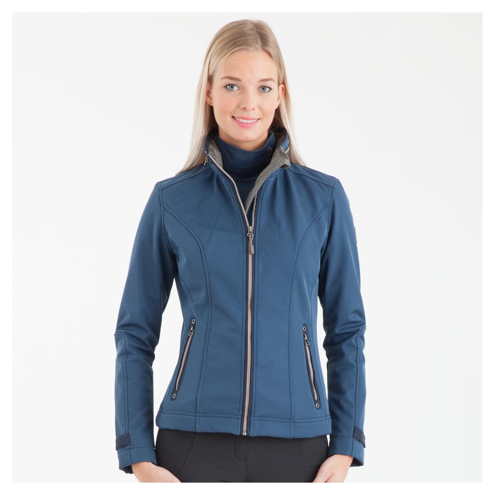 Veste courte thermique, respirante et imperméable bleu foncé (Blue Bird) avec doublure polaire, col haut et capuche cachée pour femme - Anky