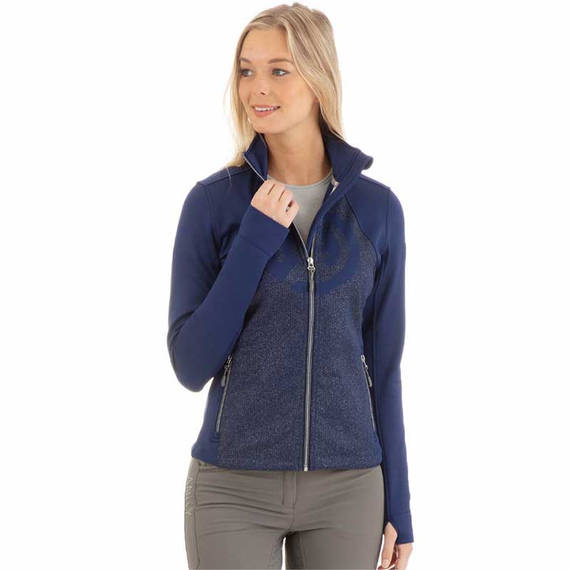 Navy blue (Dark Blue) fleece training jacket with silver glitter for women - Anky