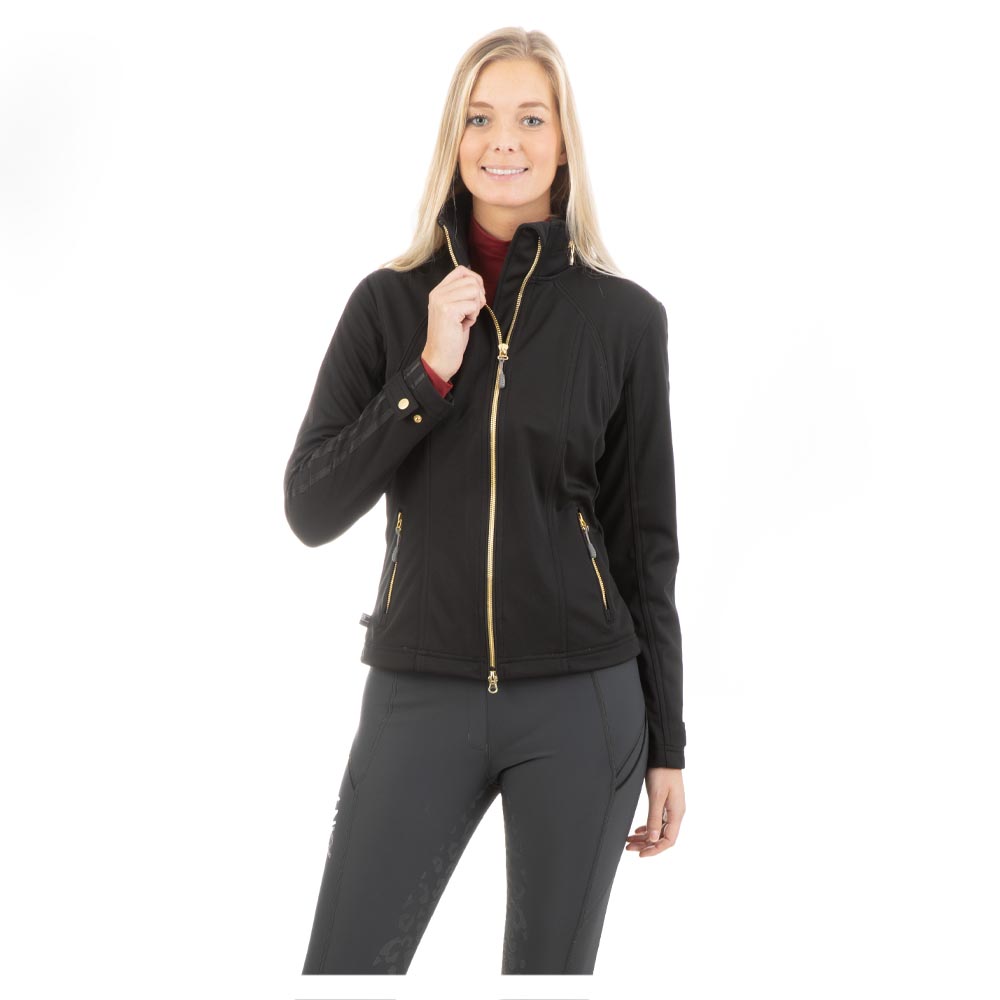 Veste softshell noire (zwart) avec détails contrastados en doré et capuche pour femme - Anky