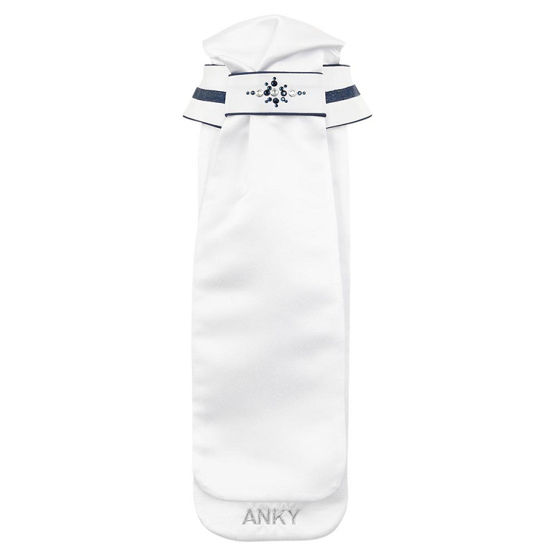 Plastron de concours blanc avec passepoils en contraste bleu marine et finition strass Stone DeLuxe - Anky