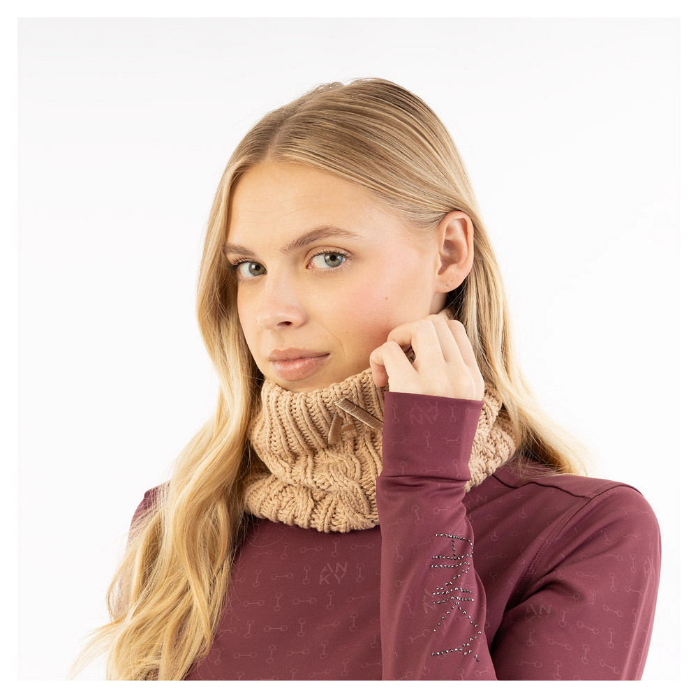 Tour de cou en maille à torsades marron clair avec intérieur polaire pour femme - Anky