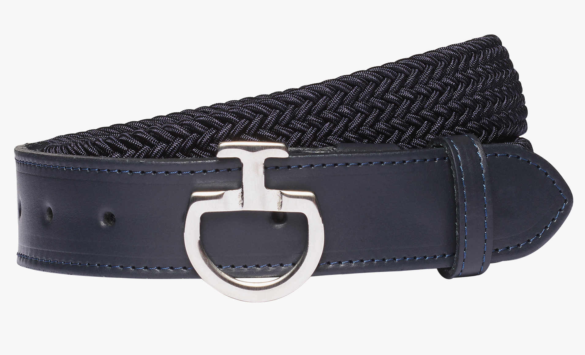 Cinturón para mujer en azul marino trenzado y elástico con cierre metalico con el logotipo - Cavalleria Toscana