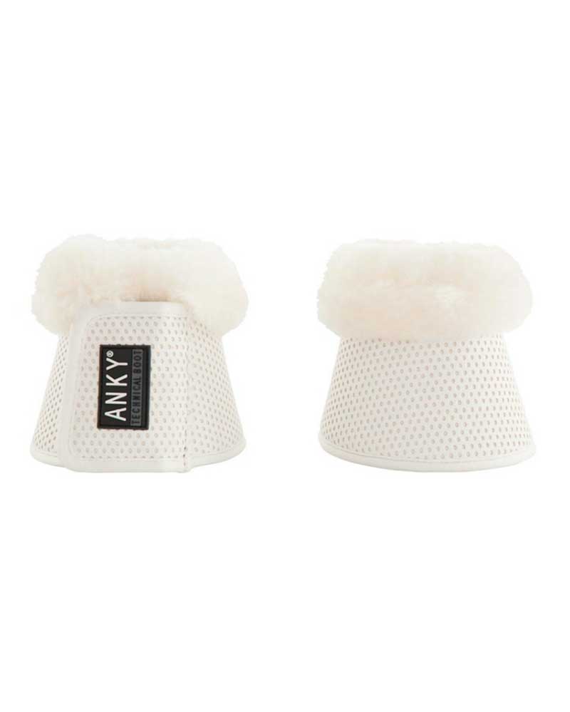 2 white bell boots with iridiscent brilliants under the perforations and white sheepskin - Anky