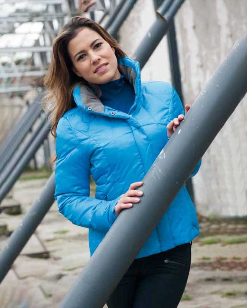 Light Blue Quilted Coat with Hidden Hood for Women - Anky