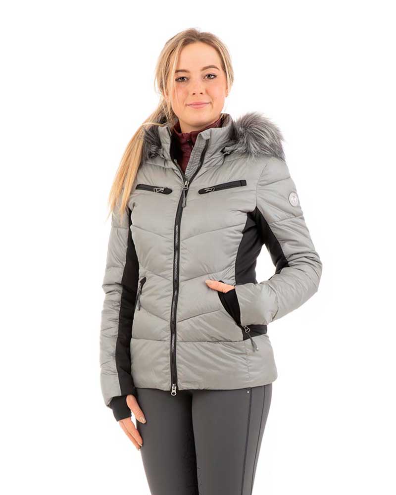Silver quilted coat with shimmer effect for women - Anky