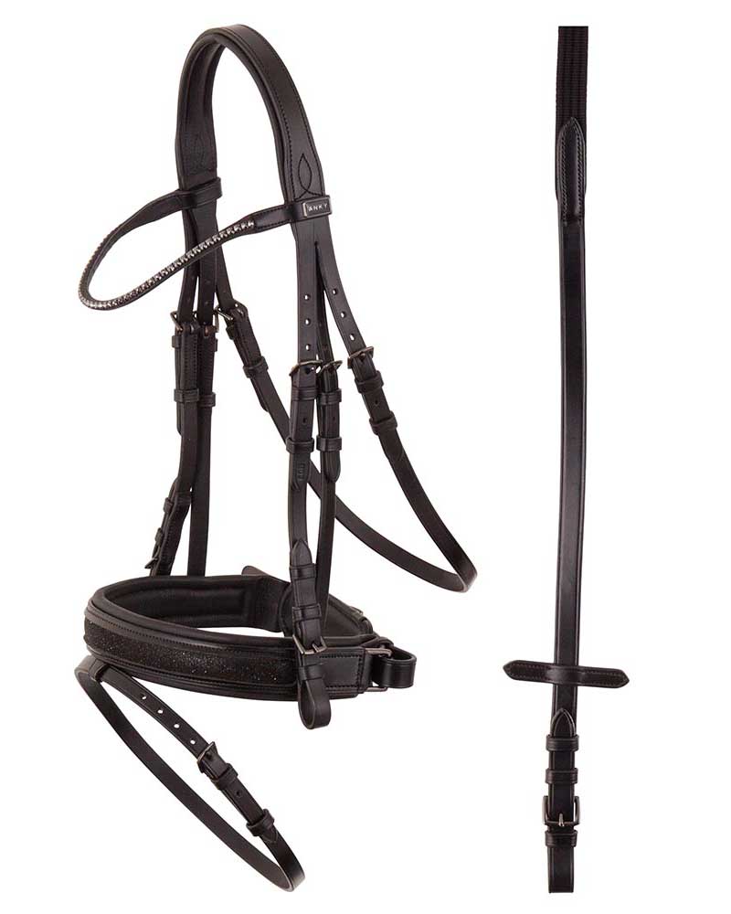 Black Leather Bridle with Reins – Sensation Crank - Anky